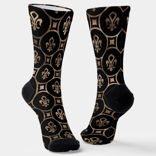 Luxuriöse Fleur-de-lis Muster schwarz und gold Socken (Gewinkelt)