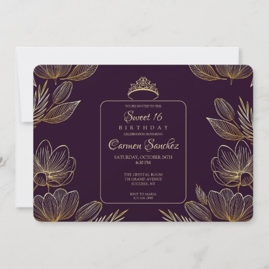 Luxuriöse Floral 16 . Geburtstag Einladung (Vorderseite)