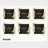 Luxuriöse Floral Black Gold Packaging Labels Quadratischer Aufkleber (Blatt)