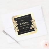 Luxuriöse Floral Black Gold Packaging Labels Quadratischer Aufkleber (Umschlag)