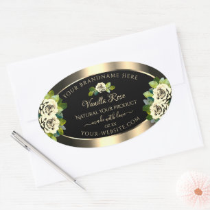 Luxuriöse Floral Gold Black Product Labels Chic Ro Ovaler Aufkleber