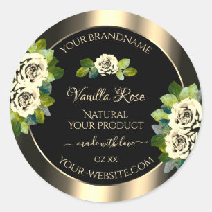 Luxuriöse Floral Gold Black Product Labels Chic Ro Runder Aufkleber