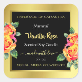 Luxuriöse Floral Gold Black Product Packaging Labe Quadratischer Aufkleber