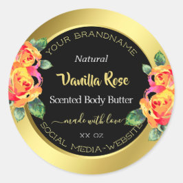Luxuriöse Floral Gold Black Product Packaging Labe Runder Aufkleber