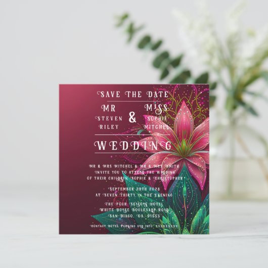 Luxuriöse Floral Wedding Invitation Suite Einladung (Stehend Vorderseite)