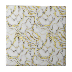 Luxuriöse Flüssig-Gold-Weißmarmor-Textur Fliese