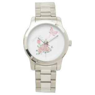 Luxuriöse Frauenwache, wilde Rose und Schmetterlin Armbanduhr