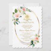 Luxuriöse Frühlingsblüte Floral Gold Heilige Kommu Einladung (Vorderseite)