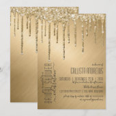 Luxuriöse Funkelnd Gold Glitzer Tropfen Brautparty Einladung (Vorne/Hinten)