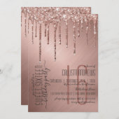 Luxuriöse Funkelnd Rose Gold Glitzer Tropfen Sweet Einladung (Vorne/Hinten)
