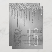 Luxuriöse Funkelnd Silver Glitzer Tropfen Sweet 16 Einladung (Vorne/Hinten)