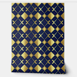 Luxuriöse Geometrie aus Gold und Navy Tapete