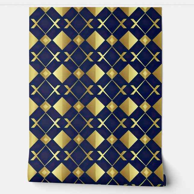 Luxuriöse Geometrie aus Gold und Navy Tapete (Abrollen)