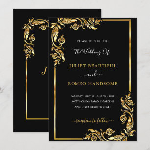 Luxuriöse Gerahmte Black Gold Hochzeitskarte