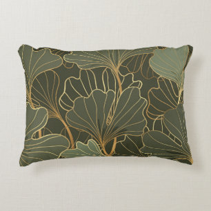 Luxuriöse Ginkgo Gold Line Art Dekokissen