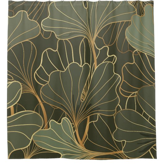Luxuriöse Ginkgo Gold Line Art Duschvorhang (Vorderseite)