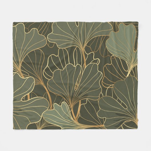 Luxuriöse Ginkgo Gold Line Art Fleecedecke (Vorderseite (Horizontal))