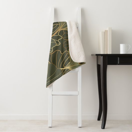 Luxuriöse Ginkgo Gold Line Art Sherpadecke (Beispiel)