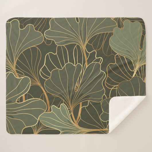Luxuriöse Ginkgo Gold Line Art Sherpadecke (Vorderseite (Horizontal))