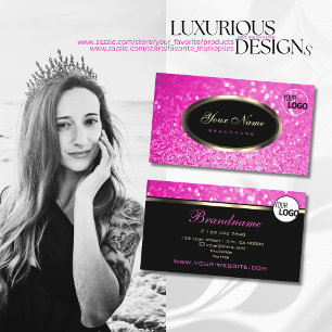 Luxuriöse Girly Pink Glitzer Sparkle Stars Schwar Visitenkarte