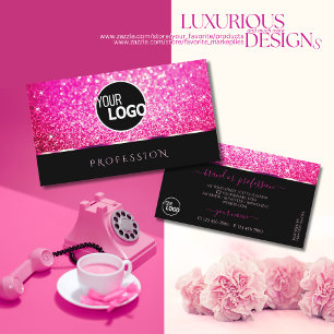 Luxuriöse Girly Pink Glitzer Sparkle Stars Schwarz Visitenkarte