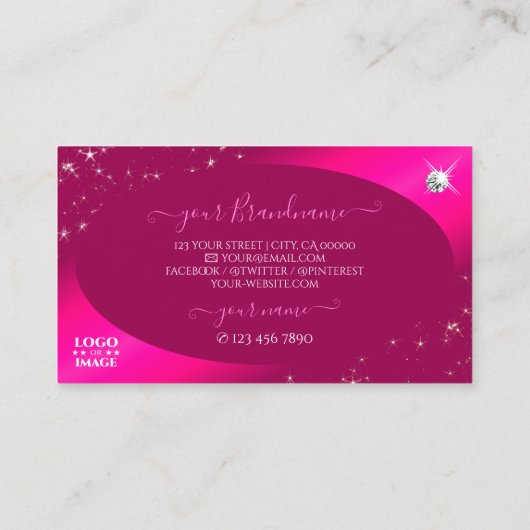 Luxuriöse Girly Pink Glitzer Stars Diamonds mit Lo Visitenkarte (Rückseite)