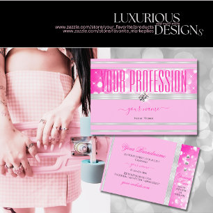 Luxuriöse Girly Pink Glitzer Stars mit Silberstre Visitenkarte