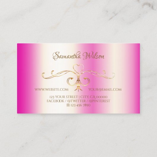 Luxuriöse Girly Pink Gold Verziert Corners mit Log Visitenkarte (Rückseite)