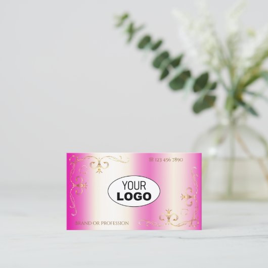 Luxuriöse Girly Pink Gold Verziert Corners mit Log Visitenkarte (Stehend Vorderseite)