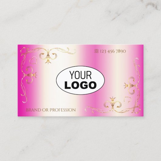 Luxuriöse Girly Pink Gold Verziert Corners mit Log Visitenkarte (Vorderseite)
