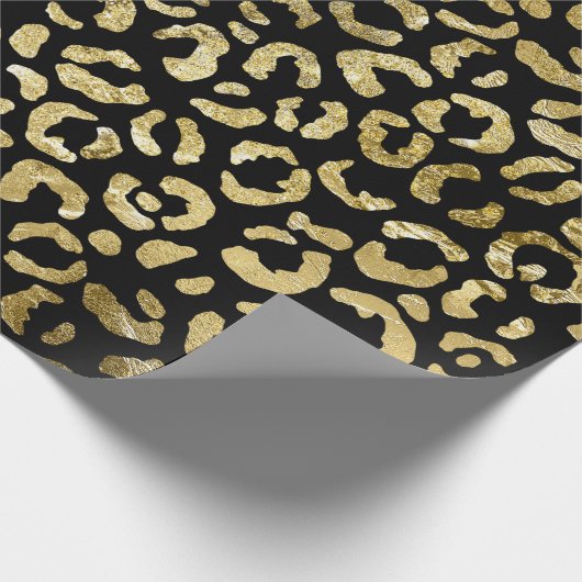 Luxuriöse Glam Gold Black Leopard Print Geschenkpapier (Ecke)