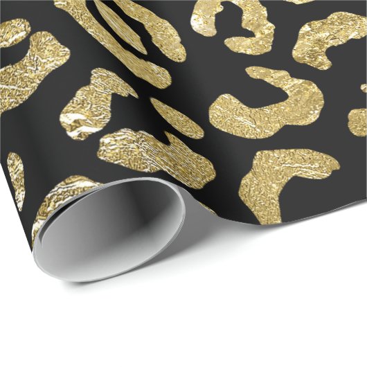 Luxuriöse Glam Gold Black Leopard Print Geschenkpapier (Rolleneckpunkt)
