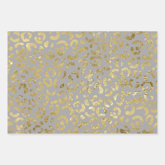 Luxuriöse Glam Gold Gray Leopard Print Geschenkpapier Set (Vorderseite 3)