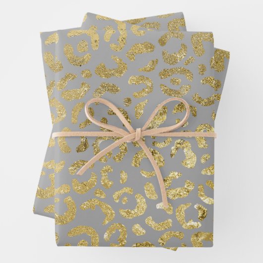 Luxuriöse Glam Gold Gray Leopard Print Geschenkpapier Set (Beispiel)