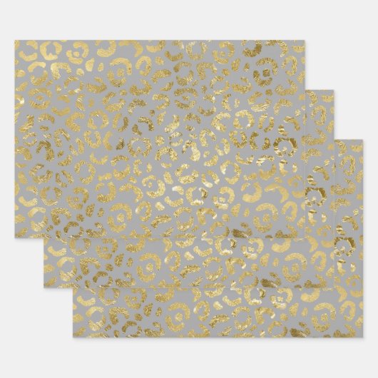 Luxuriöse Glam Gold Gray Leopard Print Geschenkpapier Set (Set)