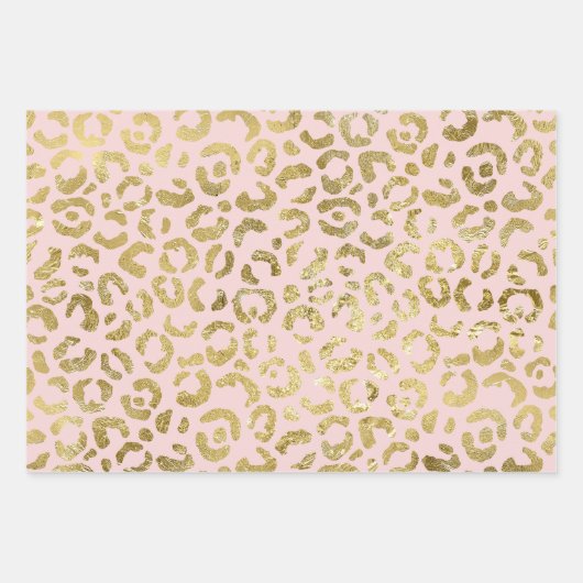 Luxuriöse Glam Gold Light Pink Leopard Print Geschenkpapier Set (Vorderseite 2)