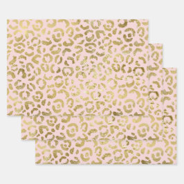 Luxuriöse Glam Gold Light Pink Leopard Print Geschenkpapier Set