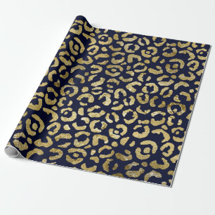 Luxuriöse Glam Gold Navy Leopard Print Geschenkpapier