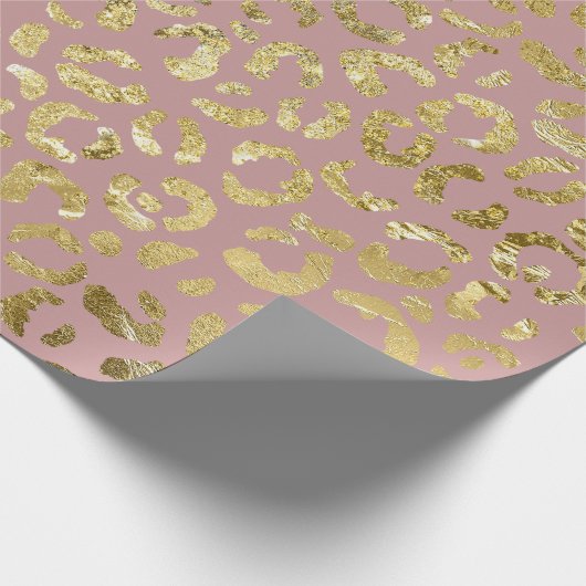 Luxuriöse Glam Gold Pink Leopard Print Geschenkpapier (Ecke)