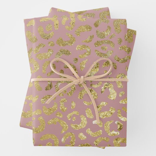 Luxuriöse Glam Gold Pink Leopard Print Geschenkpapier Set (Beispiel)
