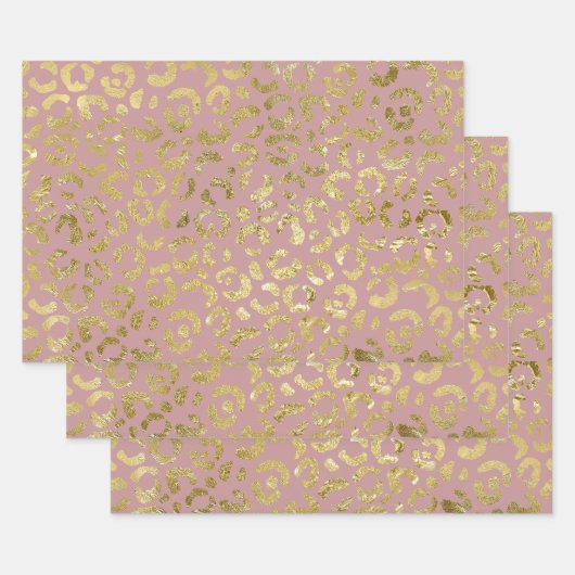 Luxuriöse Glam Gold Pink Leopard Print Geschenkpapier Set (Set)