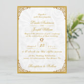 Luxuriöse Glamour Gold Border & Nordic Blume Weddi Einladung (Stehend Vorderseite)