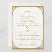Luxuriöse Glamour Gold Border & Nordic Blume Weddi Einladung (Vorderseite)