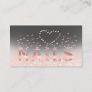 Luxuriöse glänzende Rose Gold Schmetterlinge Nails Visitenkarte