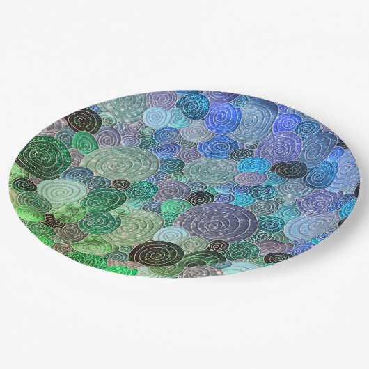 Luxuriöse Glitzer Docks and Circles - Frische Aqua Pappteller (Schrägansicht)