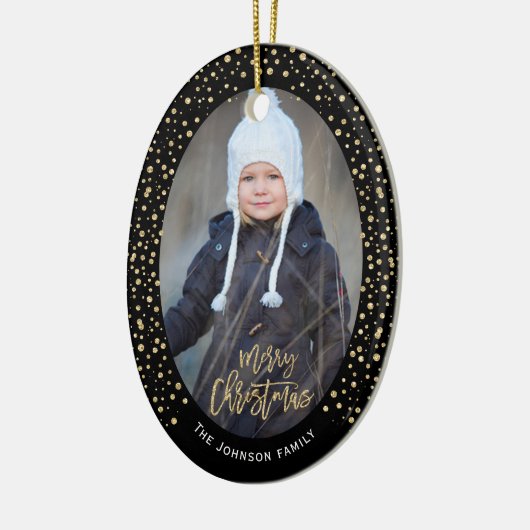 Luxuriöse Gold Black Glitzer Dots Foto Weihnachten Keramik Ornament (Links)
