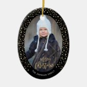 Luxuriöse Gold Black Glitzer Dots Foto Weihnachten Keramik Ornament (Vorne)
