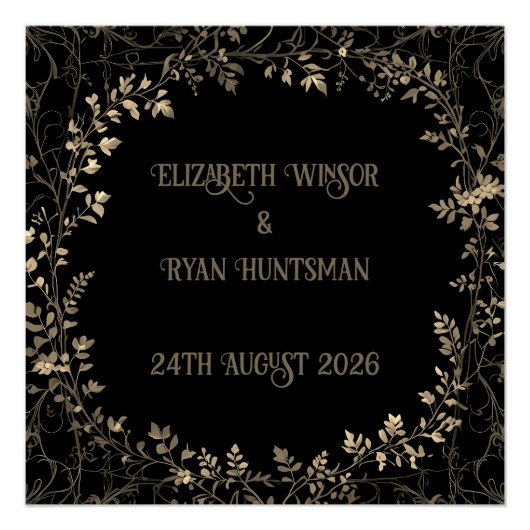 Luxuriöse Gold & Black Sepia Bloral Finish Poster (Vorderseite)