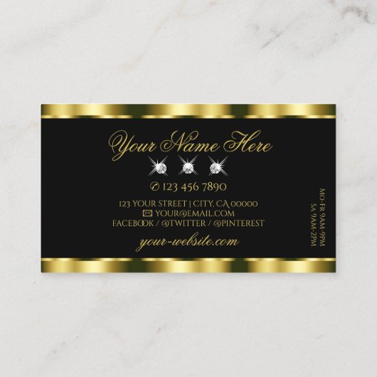Luxuriöse Gold Black Sparkling Diamonds Glamour Visitenkarte (Rückseite)