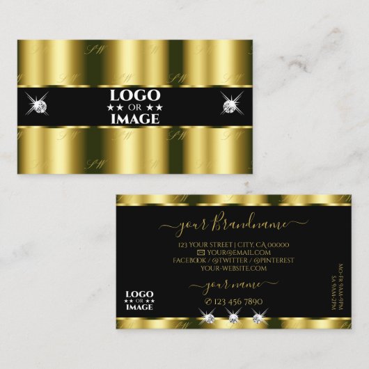 Luxuriöse Gold Black Sparkling Diamonds mit Logo Visitenkarte (Vorne/Hinten)